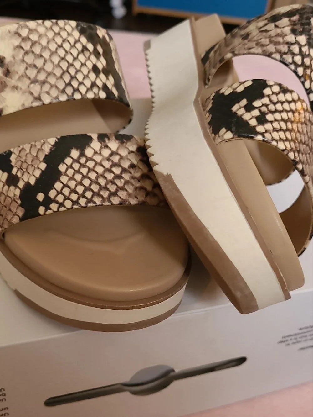 Aldo Snake-Print Dual Strap Platform Sandals in Beige & White